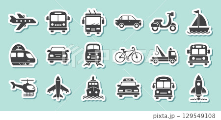 Transport sticker icon set collection in flat style. Transportation vector illustration on isolated background. Vehicle sign business concept. 129549108