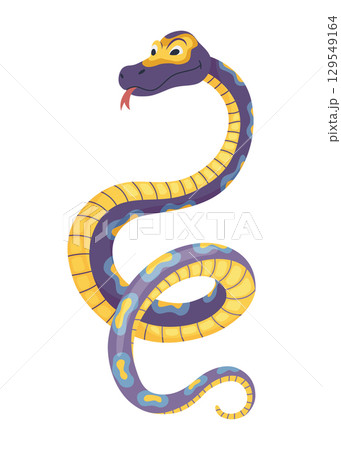 Cartoon color snake. Cute smiling animal, funny reptile of wild tropical nature. Flat vector isolated illustrations for kids design 129549164