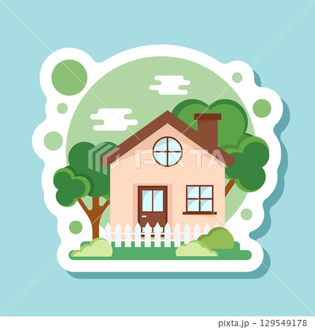 House sticker icon in flat style. Home vector illustration on isolated background. Building sign business concept. 129549178