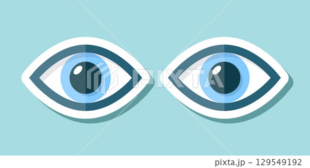 Human eye sticker icon in flat style. Eyeball vector illustration on isolated background. Vision sign business concept. Human eye sticker icon in flat style. Eyeball vector illustration on isolated background. Vision sign business concept. 129549192