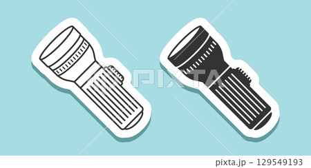 Flashlight sticker icon in flat style. Electric lamp vector illustration on isolated background. Pocket lantern sign business concept. Flashlight sticker icon in flat style. Electric lamp vector illustration on isolated background. Pocket lantern sign business concept. 129549193