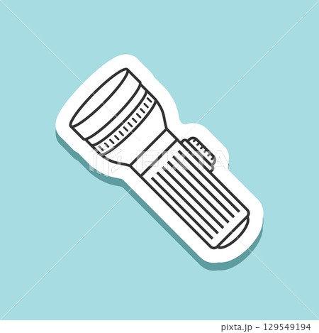 Flashlight sticker icon in line flat style. Electric lamp vector illustration on isolated background. Pocket lantern sign business concept. Flashlight sticker icon in line flat style. Electric lamp vector illustration on isolated background. Pocket lantern sign business concept. 129549194