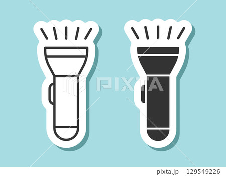Flashlight sticker icon in flat style. Electric lamp vector illustration on isolated background. Pocket lantern sign business concept. Flashlight sticker icon in flat style. Electric lamp vector illustration on isolated background. Pocket lantern sign business concept. 129549226