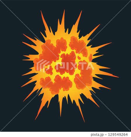 Explosion animation. Animation for game of the explosion effect. Cartoon animation for game. Exploding effect. Hand drawn vector illustration 129549264
