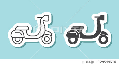 Scooter sticker icon in flat style. Delivery vector illustration on isolated background. Transport sign business concept. 129549316