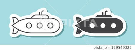 Submarine sticker icon in flat style. Bathyscaphe vector illustration on isolated background. Transport sign business concept. 129549323