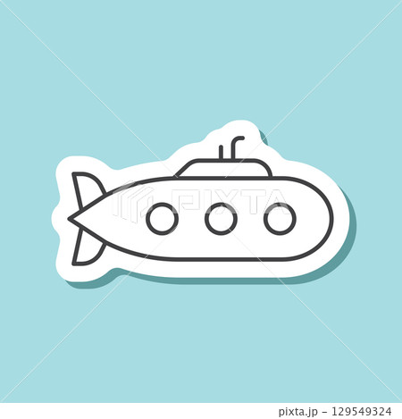 Submarine sticker icon in line stroke flat style. Bathyscaphe vector illustration on isolated background. Transport sign business concept. 129549324