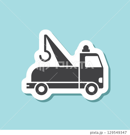 Tow track sticker icon in flat style. Service car vector illustration on isolated background. Transport sign business concept. 129549347