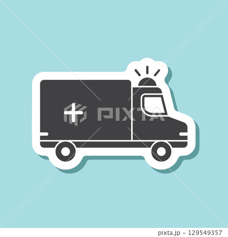 Emergency car sticker icon in flat style. Ambulance vector illustration on isolated background. Transport sign business concept. 129549357