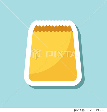 Shopping bag packing sticker icon in flat style. Package vector illustration on isolated background. Purchase sign business concept. Shopping bag packing sticker icon in flat style. Package vector illustration on isolated background. Purchase sign business concept. 129549362