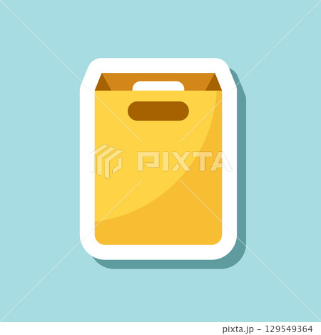 Shopping bag packing sticker icon in flat style. Package vector illustration on isolated background. Purchase sign business concept. Shopping bag packing sticker icon in flat style. Package vector illustration on isolated background. Purchase sign business concept. 129549364