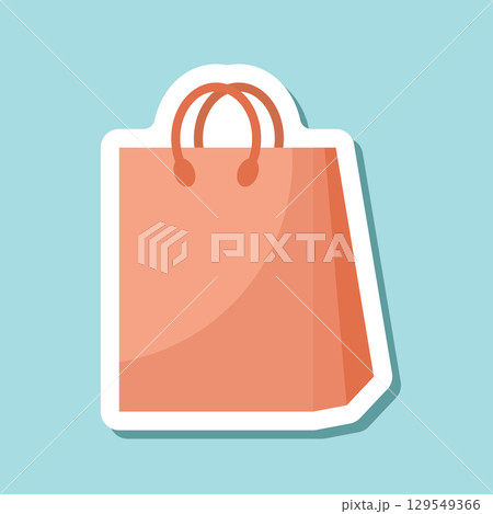 Shopping bag packing sticker icon in flat style. Package vector illustration on isolated background. Purchase sign business concept. Shopping bag packing sticker icon in flat style. Package vector illustration on isolated background. Purchase sign business concept. 129549366