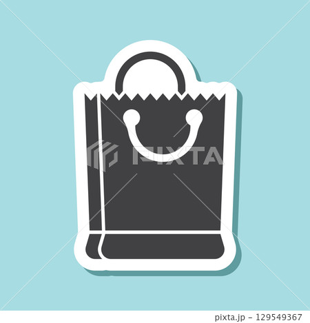 Shopping bag packing sticker icon in flat style. Package vector illustration on isolated background. Purchase sign business concept. Shopping bag packing sticker icon in flat style. Package vector illustration on isolated background. Purchase sign business concept. 129549367