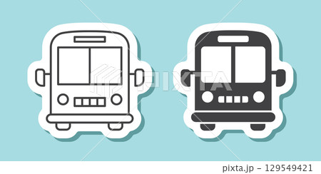 Bus sticker icon in flat style. Autobus vector illustration on isolated background. Transport sign business concept. 129549421