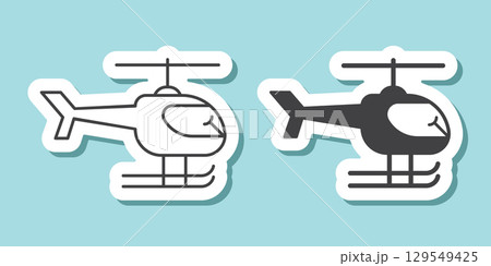 Helicopter sticker icon in flat style. Chopper vector illustration on isolated background. Transport sign business concept. Helicopter sticker icon in flat style. Chopper vector illustration on isolated background. Transport sign business concept. 129549425