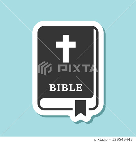 Holy bible sticker icon in flat style. Christianity book vector illustration on isolated background. Religion sign business concept. Holy bible sticker icon in flat style. Christianity book vector illustration on isolated background. Religion sign business concept. 129549445