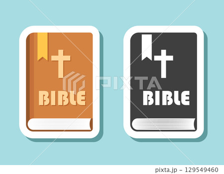 Holy bible sticker icon in flat style. Christianity book vector illustration on isolated background. Religion sign business concept. Holy bible sticker icon in flat style. Christianity book vector illustration on isolated background. Religion sign business concept. 129549460