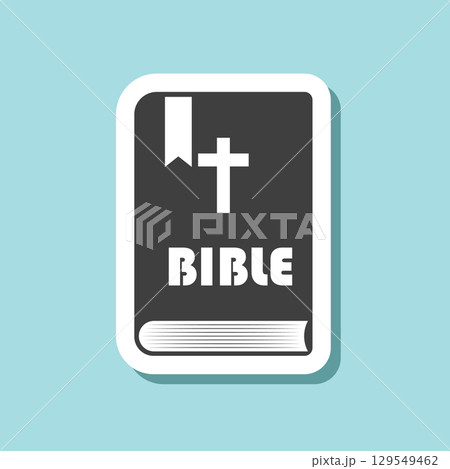 Holy bible sticker icon in flat style. Christianity book vector illustration on isolated background. Religion sign business concept. 129549462