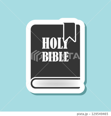 Holy bible sticker icon in flat style. Christianity book vector illustration on isolated background. Religion sign business concept. 129549465