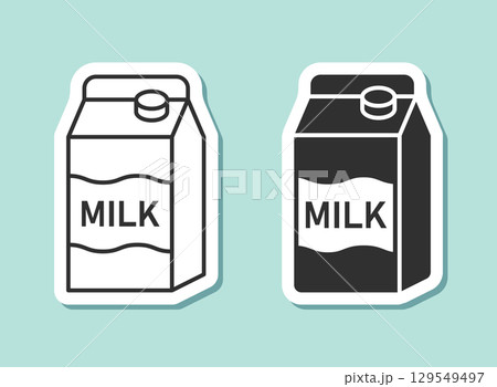 Milk bottle sticker icon in flat style. Dairy product vector illustration on isolated background. Milky liquid sign business concept. 129549497