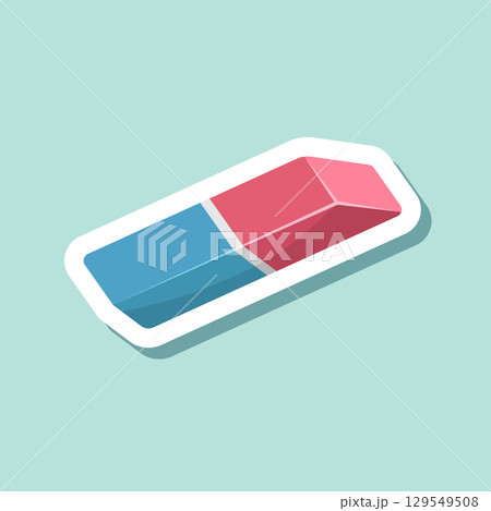 Eraser sticker icon in flat style. Stationery tool vector illustration on isolated background. Rubber office tool sign business concept. 129549508