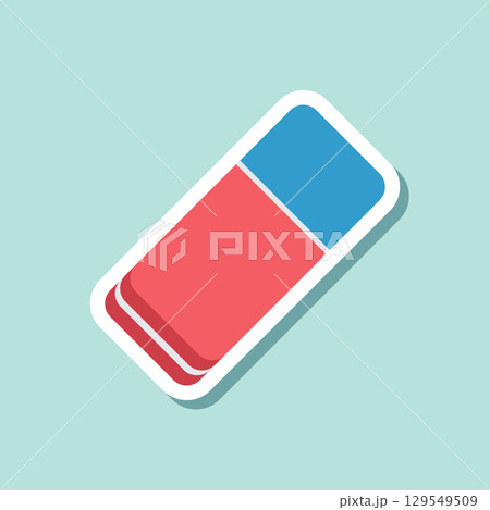 Eraser sticker icon in flat style. Stationery tool vector illustration on isolated background. Rubber office tool sign business concept. 129549509