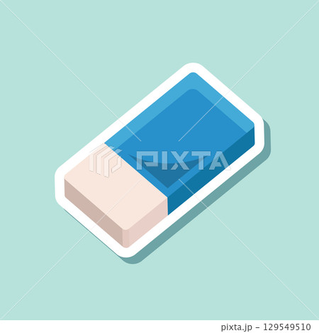Eraser sticker icon in flat style. Stationery tool vector illustration on isolated background. Rubber office tool sign business concept. 129549510