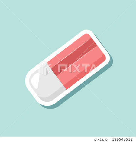 Eraser sticker icon in flat style. Stationery tool vector illustration on isolated background. Rubber office tool sign business concept. 129549512