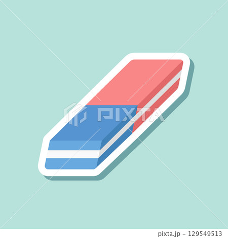 Eraser sticker icon in flat style. Stationery tool vector illustration on isolated background. Rubber office tool sign business concept. 129549513