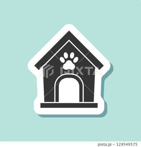 Dog house sticker icon in flat style. Pet home vector illustration on isolated background. Animal shelter sign business concept. Dog house sticker icon in flat style. Pet home vector illustration on isolated background. Animal shelter sign business concept. 129549575