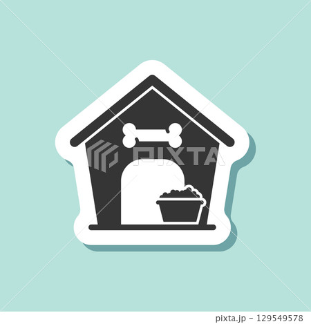 Dog house sticker icon in flat style. Pet home vector illustration on isolated background. Animal shelter sign business concept. Dog house sticker icon in flat style. Pet home vector illustration on isolated background. Animal shelter sign business concept. 129549578