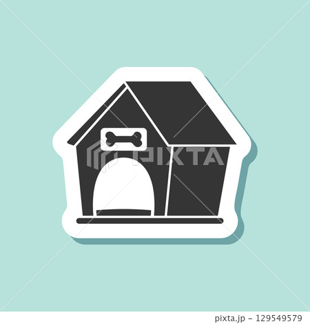 Dog house sticker icon in flat style. Pet home vector illustration on isolated background. Animal shelter sign business concept. Dog house sticker icon in flat style. Pet home vector illustration on isolated background. Animal shelter sign business concept. 129549579