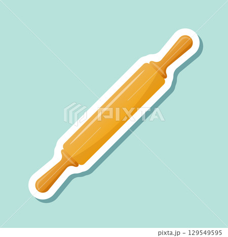 Rolling pin sticker icon in flat style. Cooking equipment vector illustration on isolated background. Cookware sign business concept. Rolling pin sticker icon in flat style. Cooking equipment vector illustration on isolated background. Cookware sign business concept. 129549595