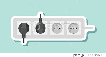 Electric socket sticker icon in flat style. Connection and disconnection vector illustration on isolated background. Wire adapter sign business concept. 129549608