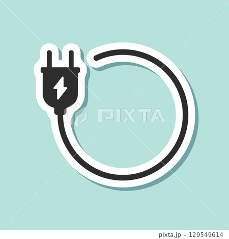 Electric socket sticker icon in flat style. Connection and disconnection vector illustration on isolated background. Wire adapter sign business concept. 129549614