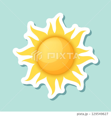 Sun sticker icon in flat style. Sunrise vector illustration on isolated background. Sunset sign business concept. Sun sticker icon in flat style. Sunrise vector illustration on isolated background. Sunset sign business concept. 129549627