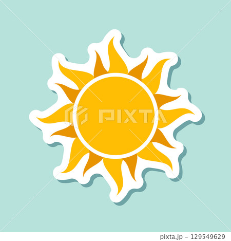 Sun sticker icon in flat style. Sunrise vector illustration on isolated background. Sunset sign business concept. Sun sticker icon in flat style. Sunrise vector illustration on isolated background. Sunset sign business concept. 129549629
