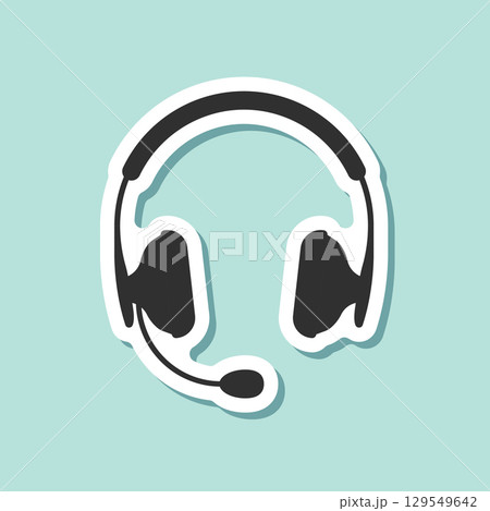 Headset sticker icon in flat style. Earphone vector illustration on isolated background. Headphone sign business concept. 129549642