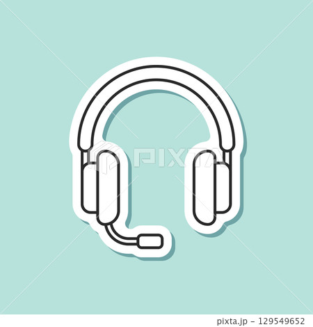 Headset sticker icon in flat style. Earphone vector illustration on isolated background. Headphone sign business concept. 129549652