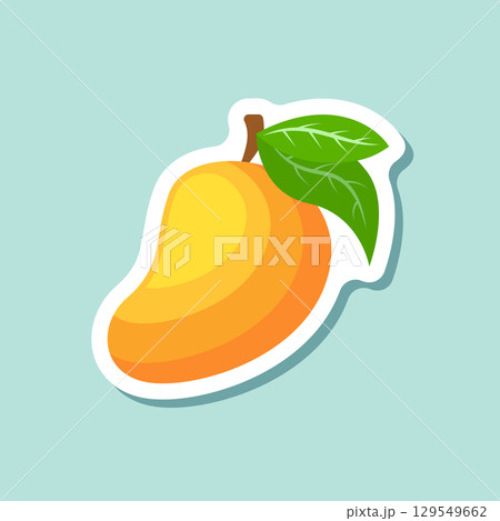 Fresh mango fruit sticker icon in flat style. Tropical plant vector illustration on isolated background. Healthy food sign business concept. 129549662