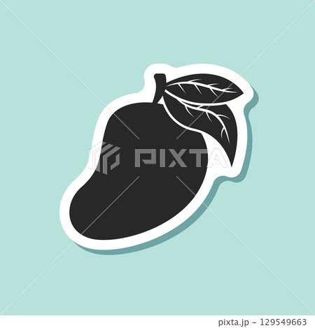 Fresh mango fruit sticker icon in flat style. Tropical plant vector illustration on isolated background. Healthy food sign business concept. 129549663