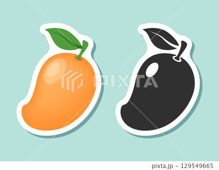 Fresh mango fruit sticker icon in flat style. Tropical plant vector illustration on isolated background. Healthy food sign business concept. Fresh mango fruit sticker icon in flat style. Tropical plant vector illustration on isolated background. Healthy food sign business concept. 129549665