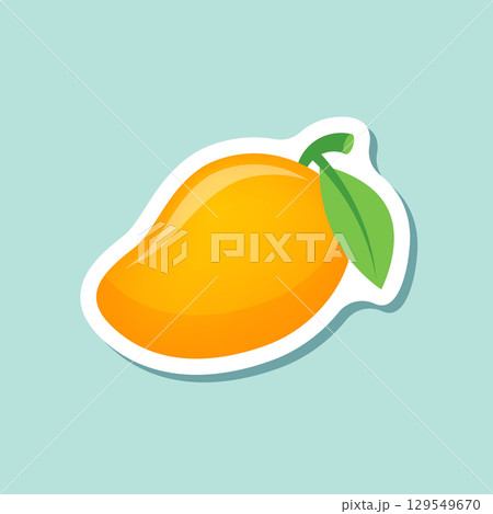Fresh mango fruit sticker icon in flat style. Tropical plant vector illustration on isolated background. Healthy food sign business concept. Fresh mango fruit sticker icon in flat style. Tropical plant vector illustration on isolated background. Healthy food sign business concept. 129549670