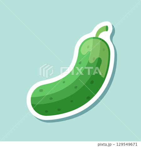Cucumber vegetable sticker icon in flat style. Gherkin plant vector illustration on isolated background. Healthy food sign business concept. 129549671
