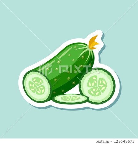 Cucumber vegetable sticker icon in flat style. Gherkin plant vector illustration on isolated background. Healthy food sign business concept. Cucumber vegetable sticker icon in flat style. Gherkin plant vector illustration on isolated background. Healthy food sign business concept. 129549673