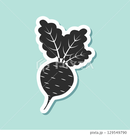 Beetroot vegetable with leaves sticker icon in flat style. Beet plant vector illustration on isolated background. Healthy food sign business concept. 129549790