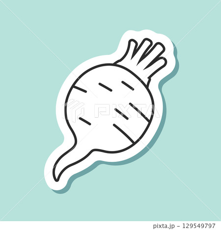 Beetroot vegetable with leaves sticker icon in flat style. Beet plant vector illustration on isolated background. Healthy food sign business concept. 129549797