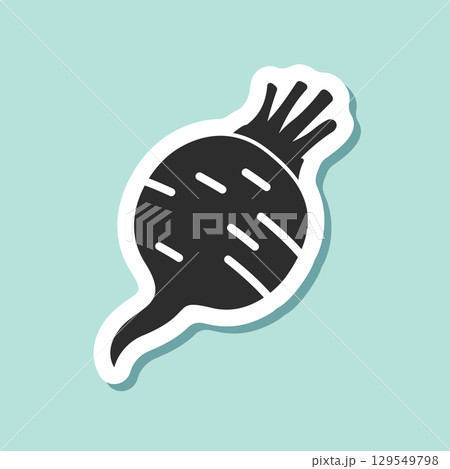Beetroot vegetable with leaves sticker icon in flat style. Beet plant vector illustration on isolated background. Healthy food sign business concept. 129549798