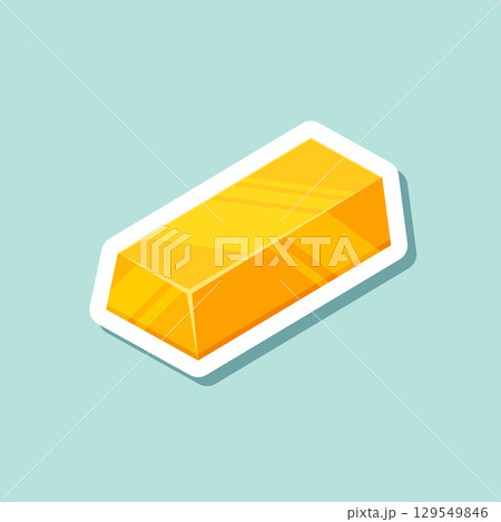 Gold bar stack sticker icon in flat style. Golden ingot vector illustration on isolated background. Financial treasure sign business concept. 129549846