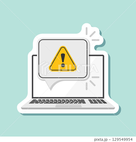 Laptop notification sticker icon in flat style. Computer vector illustration on isolated background. Reminder message sign business concept. Laptop notification sticker icon in flat style. Computer vector illustration on isolated background. Reminder message sign business concept. 129549954